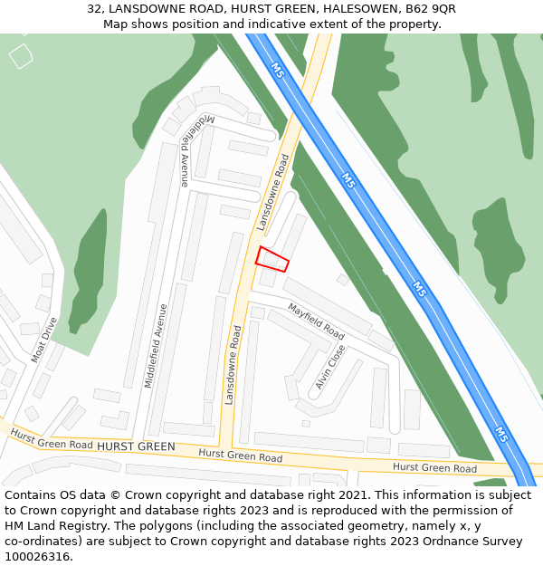 32, LANSDOWNE ROAD, HURST GREEN, HALESOWEN, B62 9QR: Location map and indicative extent of plot