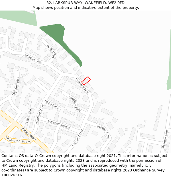 32, LARKSPUR WAY, WAKEFIELD, WF2 0FD: Location map and indicative extent of plot