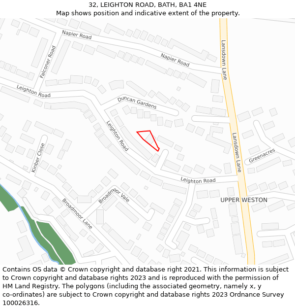 32, LEIGHTON ROAD, BATH, BA1 4NE: Location map and indicative extent of plot