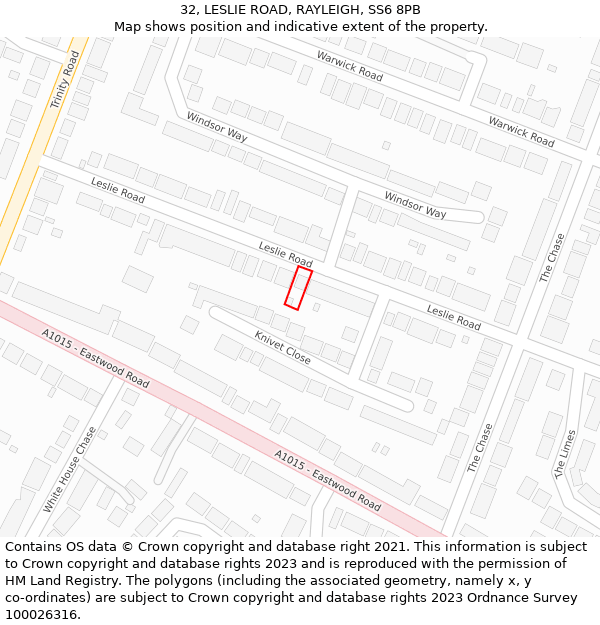 32, LESLIE ROAD, RAYLEIGH, SS6 8PB: Location map and indicative extent of plot