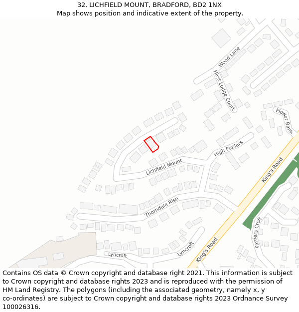 32, LICHFIELD MOUNT, BRADFORD, BD2 1NX: Location map and indicative extent of plot