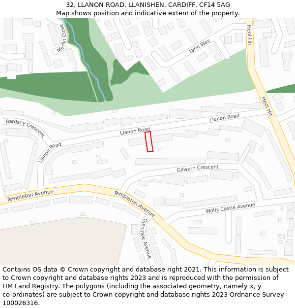 32, LLANON ROAD, LLANISHEN, CARDIFF, CF14 5AG: Location map and indicative extent of plot