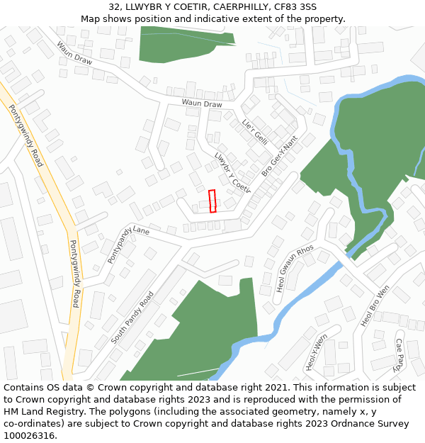 32, LLWYBR Y COETIR, CAERPHILLY, CF83 3SS: Location map and indicative extent of plot