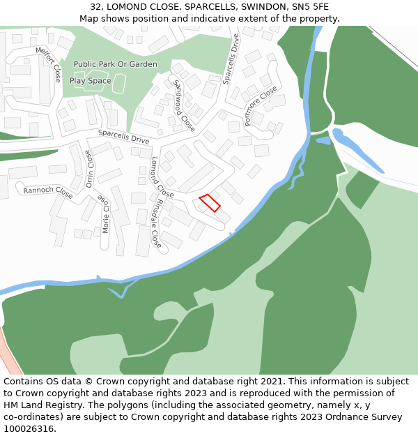 32, LOMOND CLOSE, SPARCELLS, SWINDON, SN5 5FE: Location map and indicative extent of plot