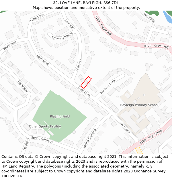 32, LOVE LANE, RAYLEIGH, SS6 7DL: Location map and indicative extent of plot