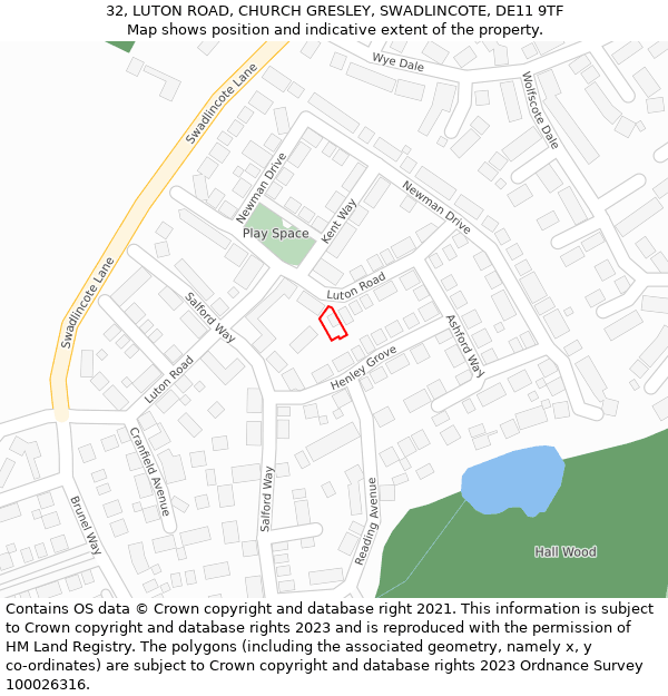 32, LUTON ROAD, CHURCH GRESLEY, SWADLINCOTE, DE11 9TF: Location map and indicative extent of plot