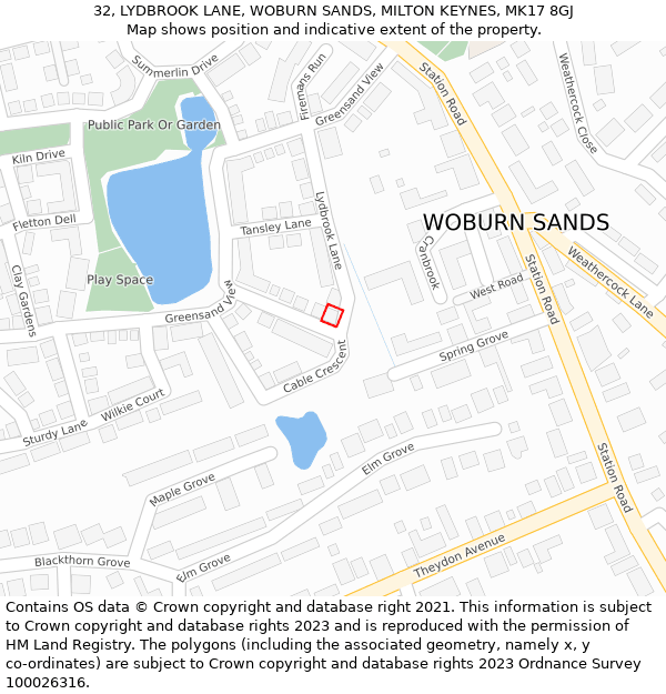 32, LYDBROOK LANE, WOBURN SANDS, MILTON KEYNES, MK17 8GJ: Location map and indicative extent of plot