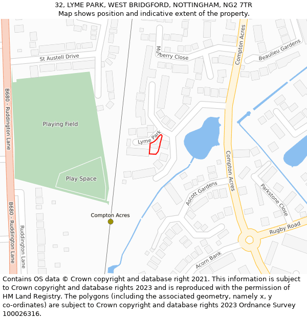 32, LYME PARK, WEST BRIDGFORD, NOTTINGHAM, NG2 7TR: Location map and indicative extent of plot
