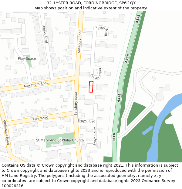 32, LYSTER ROAD, FORDINGBRIDGE, SP6 1QY: Location map and indicative extent of plot