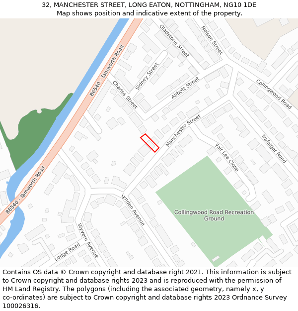 32, MANCHESTER STREET, LONG EATON, NOTTINGHAM, NG10 1DE: Location map and indicative extent of plot