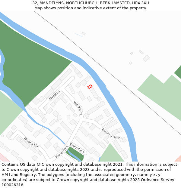 32, MANDELYNS, NORTHCHURCH, BERKHAMSTED, HP4 3XH: Location map and indicative extent of plot