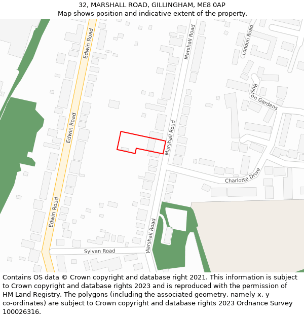 32, MARSHALL ROAD, GILLINGHAM, ME8 0AP: Location map and indicative extent of plot