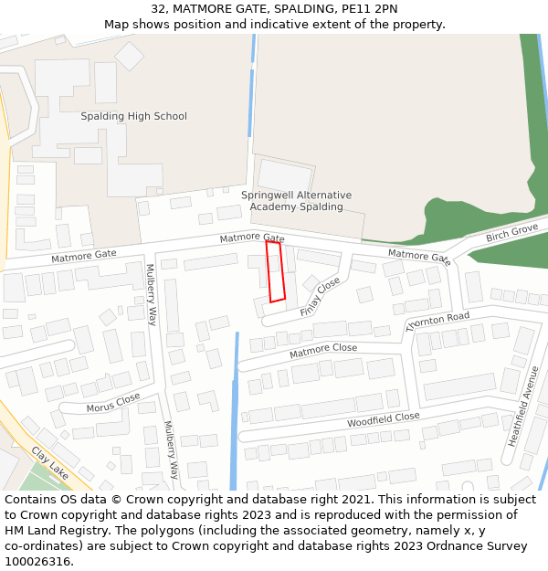 32, MATMORE GATE, SPALDING, PE11 2PN: Location map and indicative extent of plot
