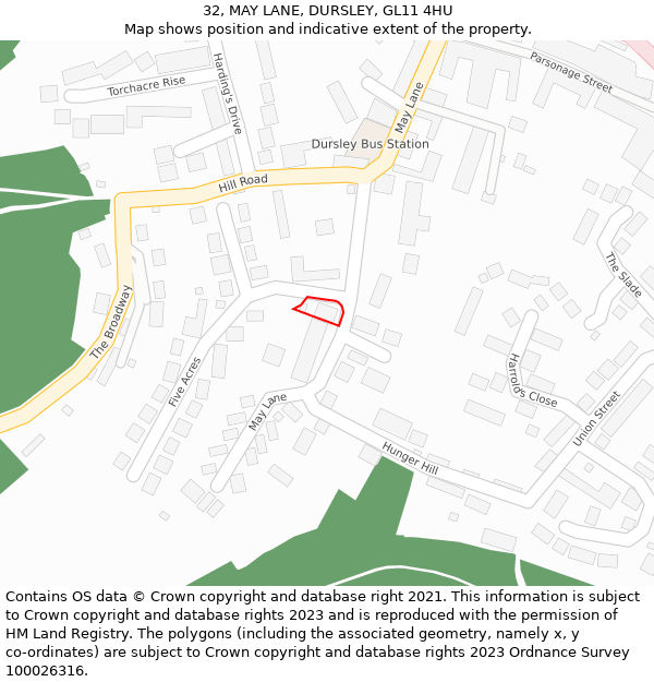 32, MAY LANE, DURSLEY, GL11 4HU: Location map and indicative extent of plot