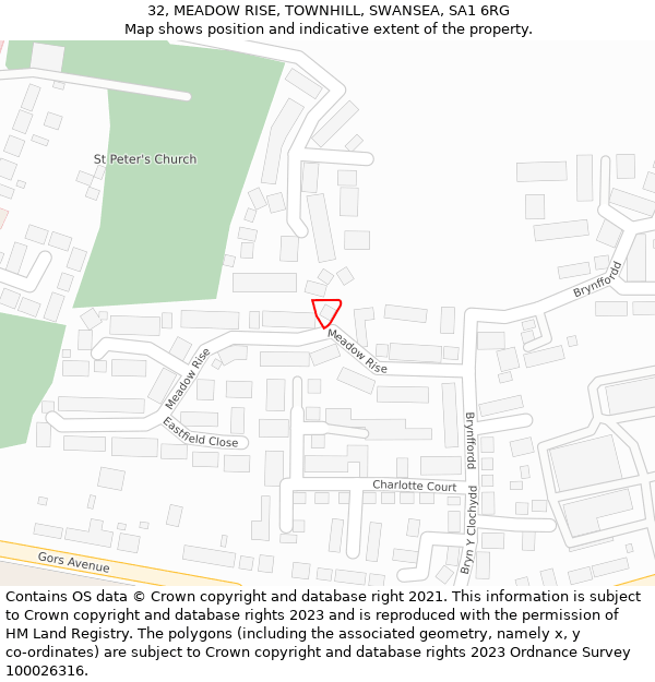 32, MEADOW RISE, TOWNHILL, SWANSEA, SA1 6RG: Location map and indicative extent of plot