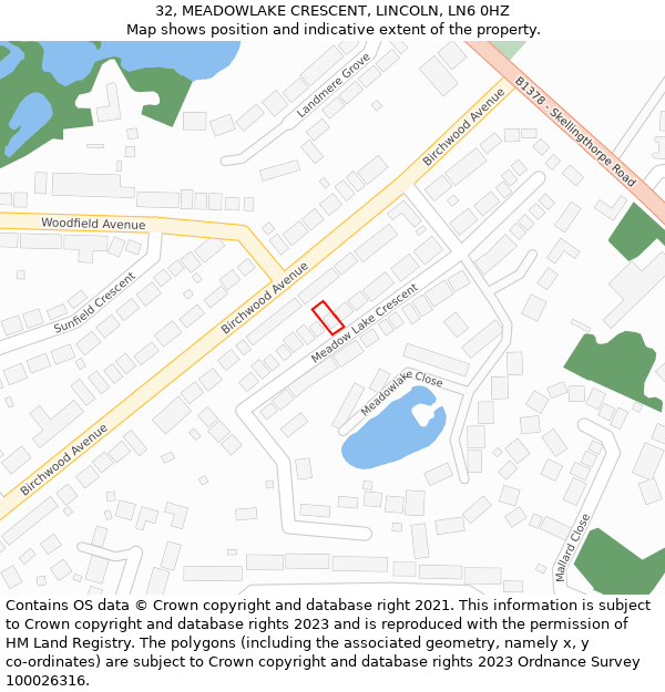 32, MEADOWLAKE CRESCENT, LINCOLN, LN6 0HZ: Location map and indicative extent of plot