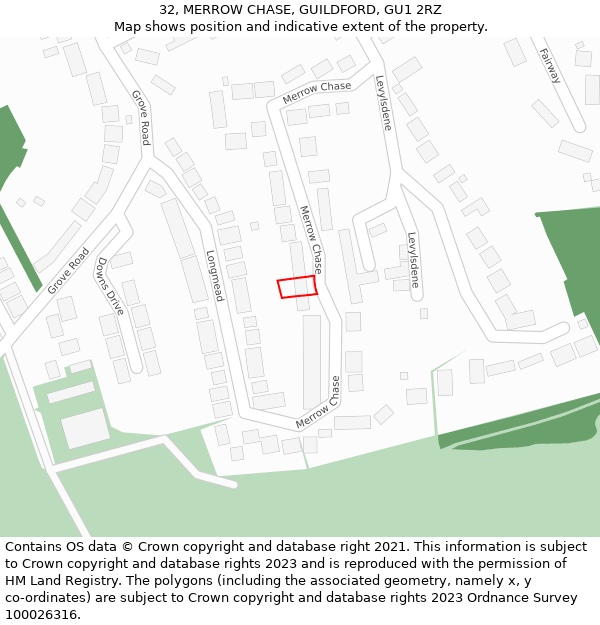 32, MERROW CHASE, GUILDFORD, GU1 2RZ: Location map and indicative extent of plot