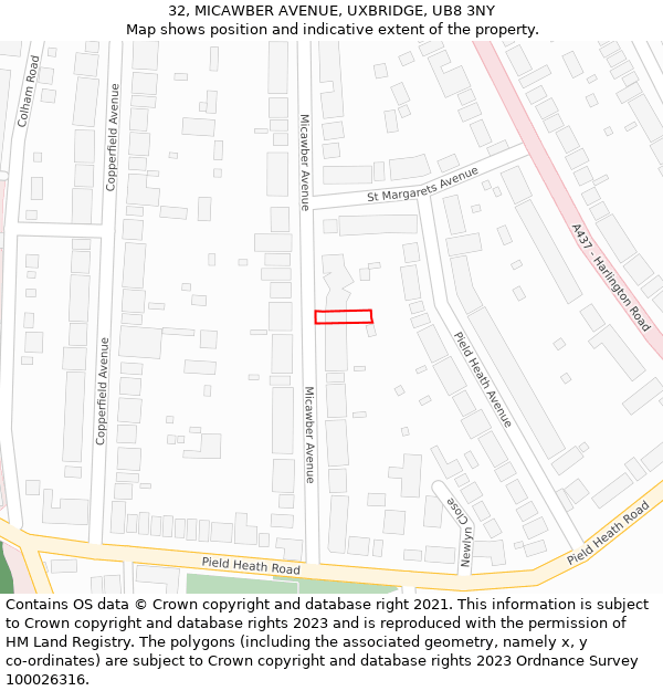 32, MICAWBER AVENUE, UXBRIDGE, UB8 3NY: Location map and indicative extent of plot