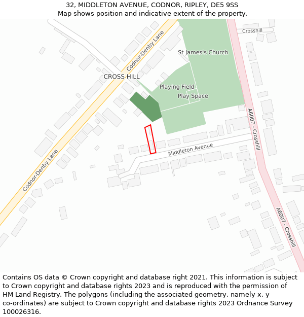 32, MIDDLETON AVENUE, CODNOR, RIPLEY, DE5 9SS: Location map and indicative extent of plot