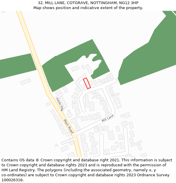 32, MILL LANE, COTGRAVE, NOTTINGHAM, NG12 3HP: Location map and indicative extent of plot