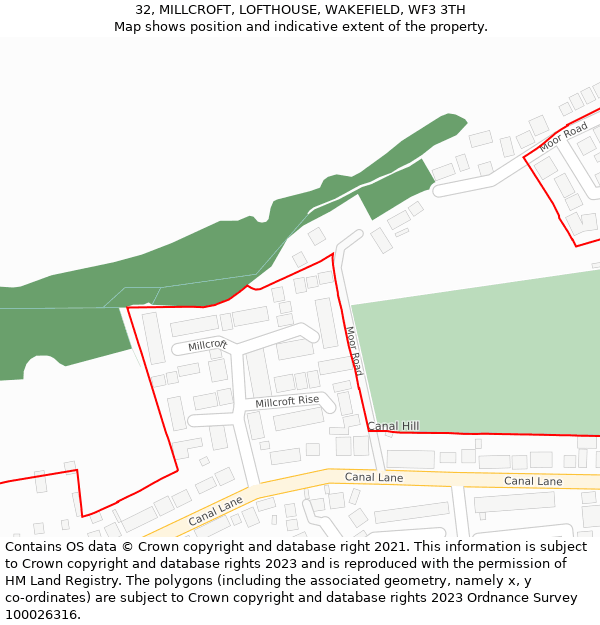 32, MILLCROFT, LOFTHOUSE, WAKEFIELD, WF3 3TH: Location map and indicative extent of plot