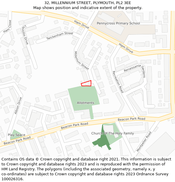32, MILLENNIUM STREET, PLYMOUTH, PL2 3EE: Location map and indicative extent of plot