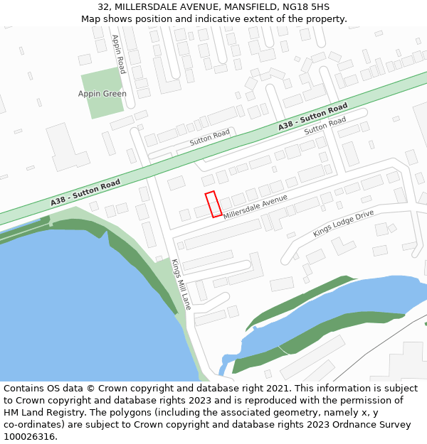 32, MILLERSDALE AVENUE, MANSFIELD, NG18 5HS: Location map and indicative extent of plot