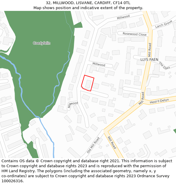 32, MILLWOOD, LISVANE, CARDIFF, CF14 0TL: Location map and indicative extent of plot