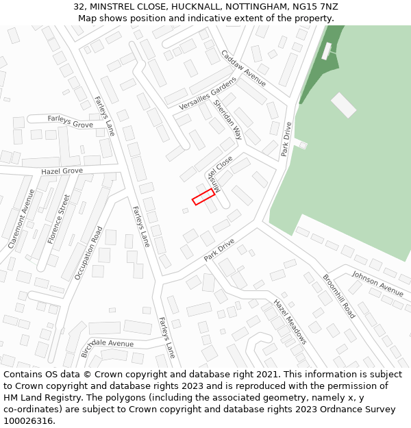 32, MINSTREL CLOSE, HUCKNALL, NOTTINGHAM, NG15 7NZ: Location map and indicative extent of plot