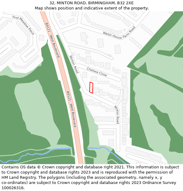 32, MINTON ROAD, BIRMINGHAM, B32 2XE: Location map and indicative extent of plot
