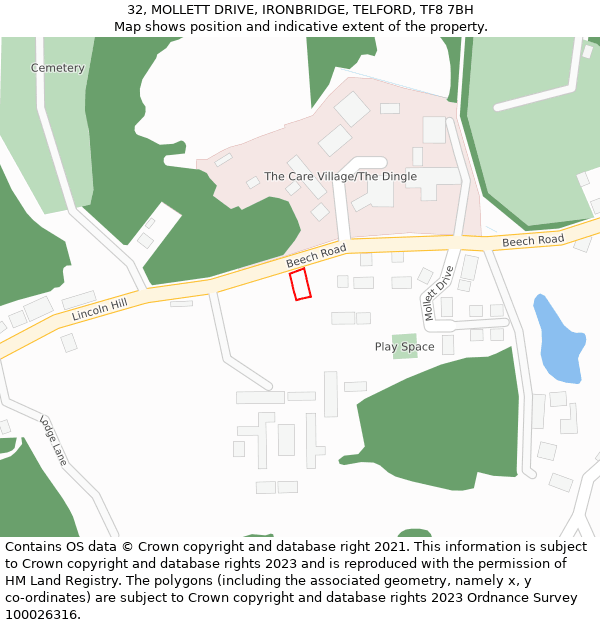 32, MOLLETT DRIVE, IRONBRIDGE, TELFORD, TF8 7BH: Location map and indicative extent of plot