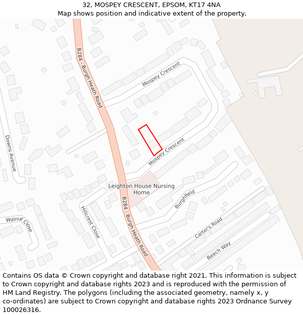 32, MOSPEY CRESCENT, EPSOM, KT17 4NA: Location map and indicative extent of plot