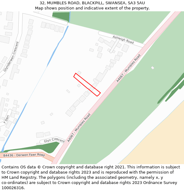 32, MUMBLES ROAD, BLACKPILL, SWANSEA, SA3 5AU: Location map and indicative extent of plot