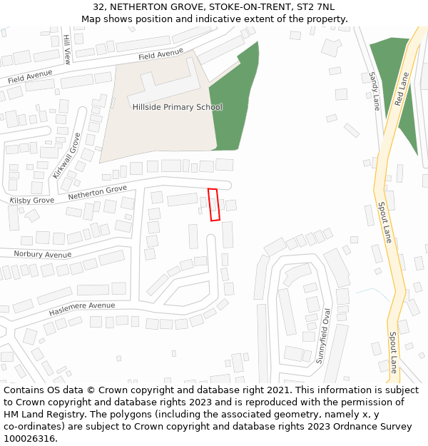 32, NETHERTON GROVE, STOKE-ON-TRENT, ST2 7NL: Location map and indicative extent of plot