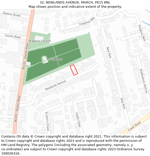 32, NEWLANDS AVENUE, MARCH, PE15 8NL: Location map and indicative extent of plot