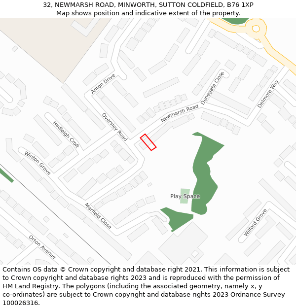 32, NEWMARSH ROAD, MINWORTH, SUTTON COLDFIELD, B76 1XP: Location map and indicative extent of plot
