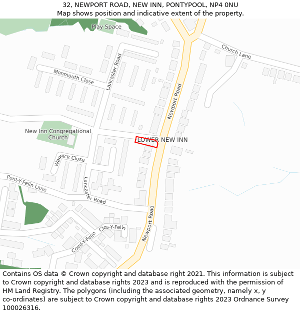 32, NEWPORT ROAD, NEW INN, PONTYPOOL, NP4 0NU: Location map and indicative extent of plot