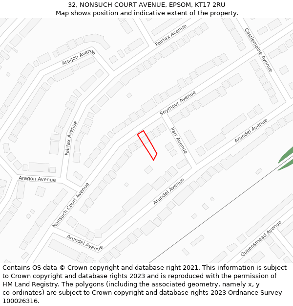 32, NONSUCH COURT AVENUE, EPSOM, KT17 2RU: Location map and indicative extent of plot