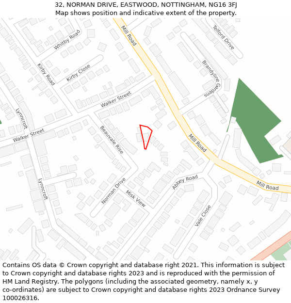 32, NORMAN DRIVE, EASTWOOD, NOTTINGHAM, NG16 3FJ: Location map and indicative extent of plot