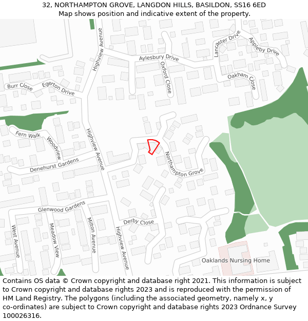 32, NORTHAMPTON GROVE, LANGDON HILLS, BASILDON, SS16 6ED: Location map and indicative extent of plot