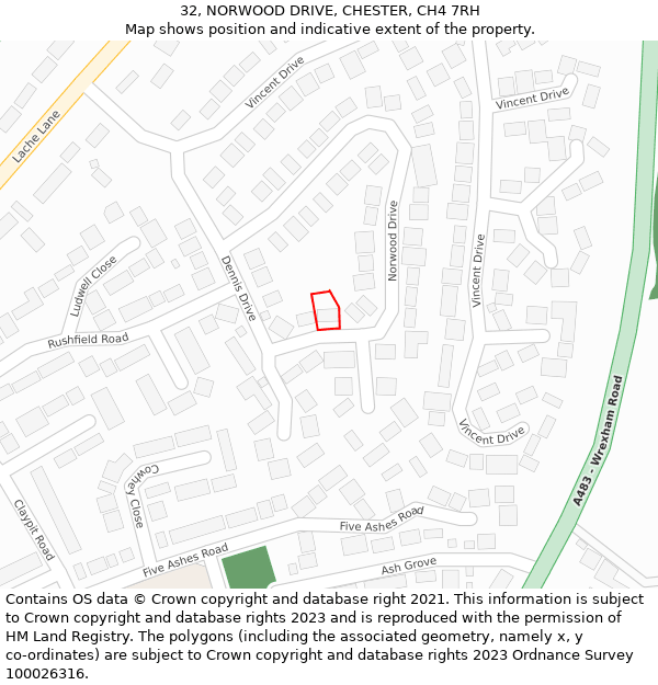 32, NORWOOD DRIVE, CHESTER, CH4 7RH: Location map and indicative extent of plot