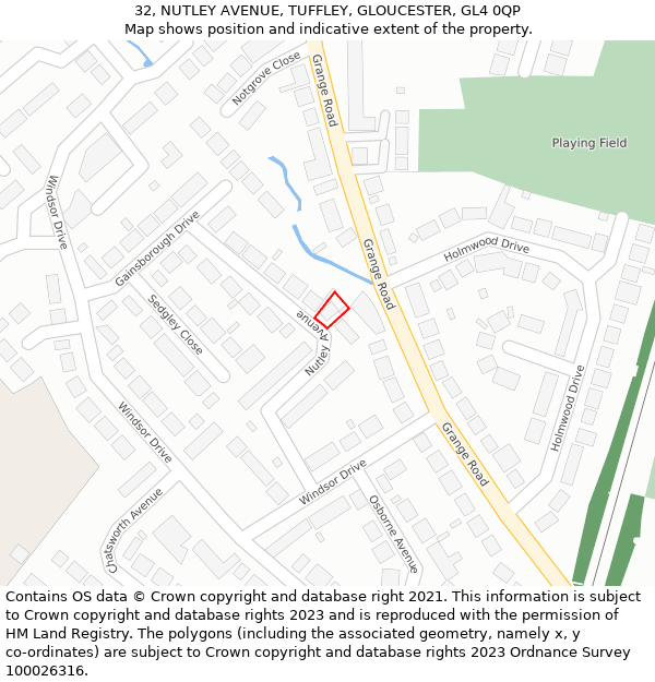32, NUTLEY AVENUE, TUFFLEY, GLOUCESTER, GL4 0QP: Location map and indicative extent of plot