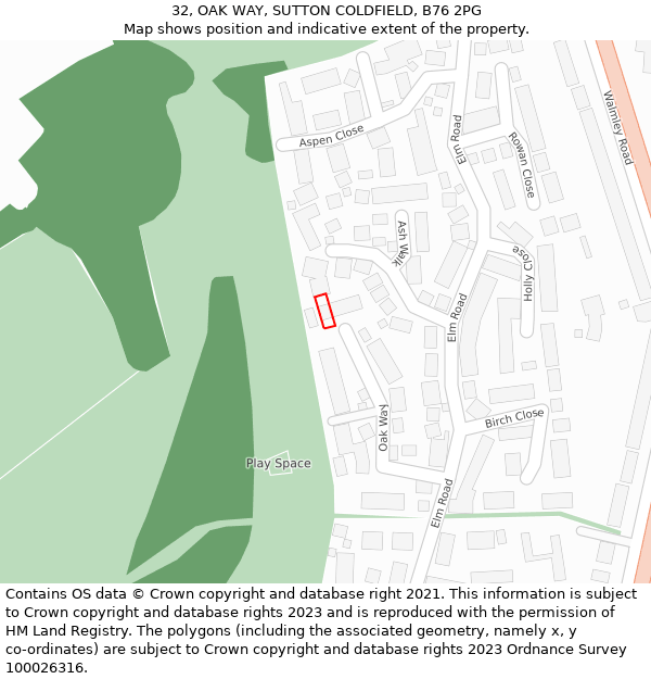 32, OAK WAY, SUTTON COLDFIELD, B76 2PG: Location map and indicative extent of plot