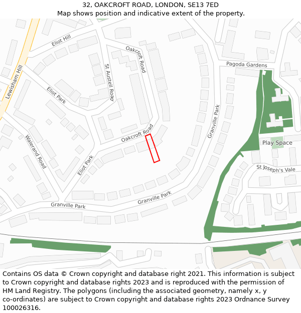 32, OAKCROFT ROAD, LONDON, SE13 7ED: Location map and indicative extent of plot