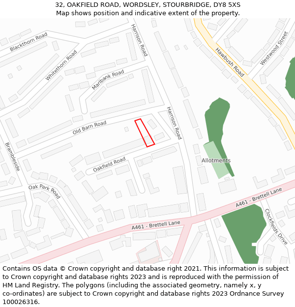 32, OAKFIELD ROAD, WORDSLEY, STOURBRIDGE, DY8 5XS: Location map and indicative extent of plot