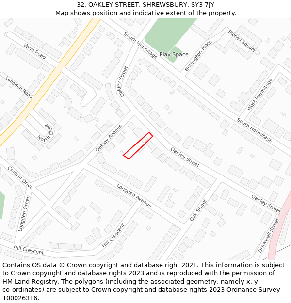 32, OAKLEY STREET, SHREWSBURY, SY3 7JY: Location map and indicative extent of plot