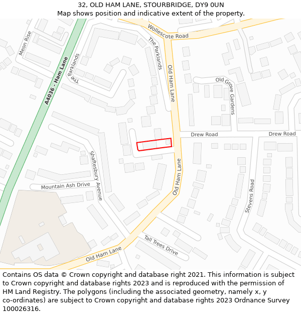 32, OLD HAM LANE, STOURBRIDGE, DY9 0UN: Location map and indicative extent of plot