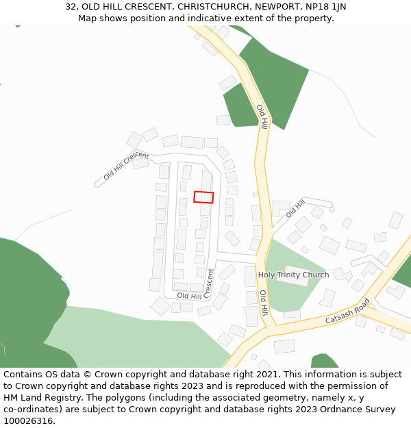 32, OLD HILL CRESCENT, CHRISTCHURCH, NEWPORT, NP18 1JN: Location map and indicative extent of plot
