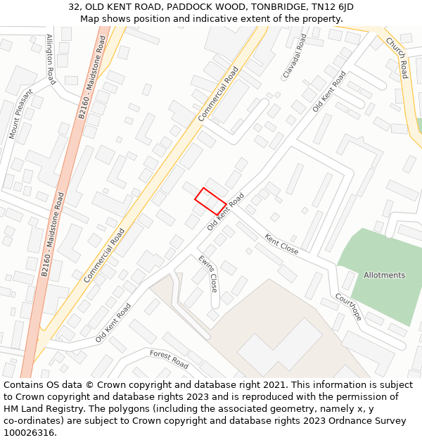 32, OLD KENT ROAD, PADDOCK WOOD, TONBRIDGE, TN12 6JD: Location map and indicative extent of plot