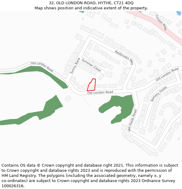 32, OLD LONDON ROAD, HYTHE, CT21 4DQ: Location map and indicative extent of plot